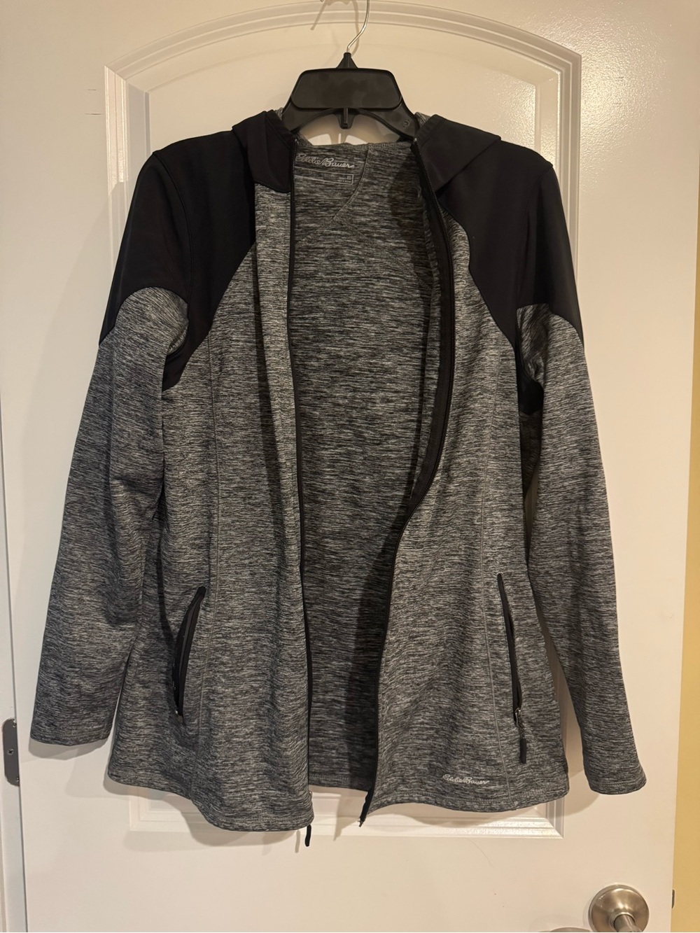 Eddie Bauer Heather Gray and Black Hooded Zip Jacket